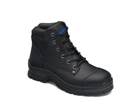 Black Print Leather Lace Up Safety Boot With Padded Collar And ¾ Bellows Tongue