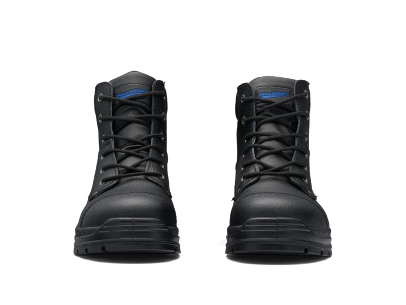 Black Print Leather Lace Up Safety Boot With Padded Collar And ¾ Bellows Tongue