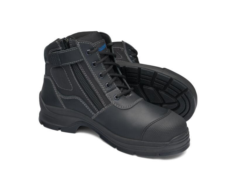 Black Leather Zip Side Ankle Safety Hiker.