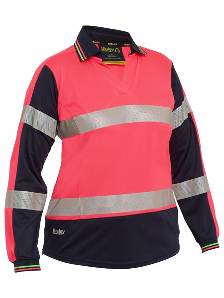 Women's Taped Two Tone Hi Vis V-Neck Long Sleeve Polo