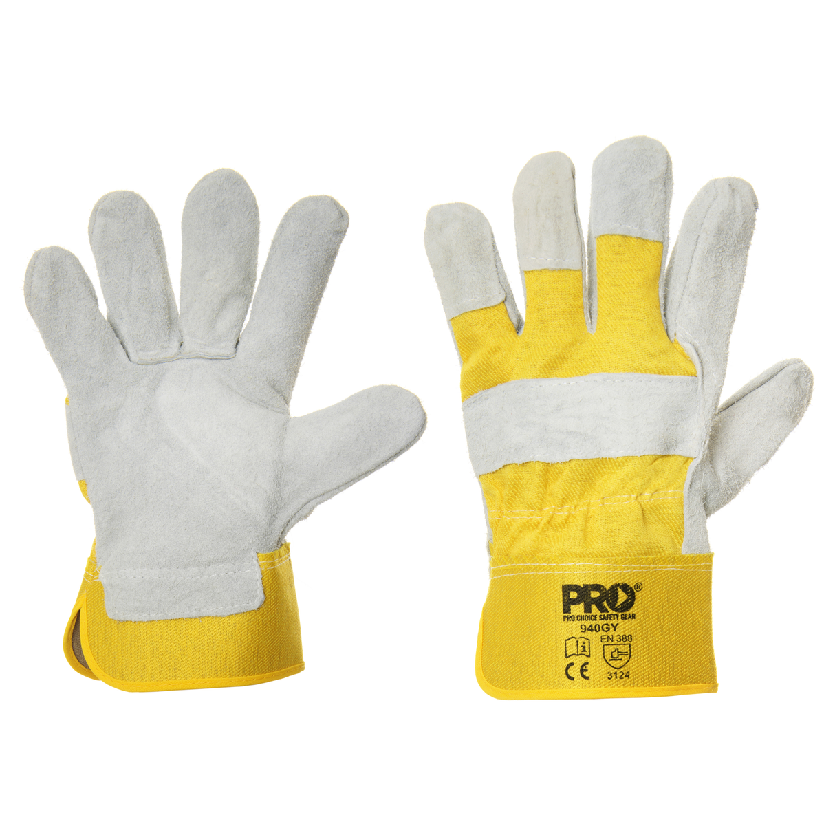 Yellow/Grey Leather Gloves (12 Pair)