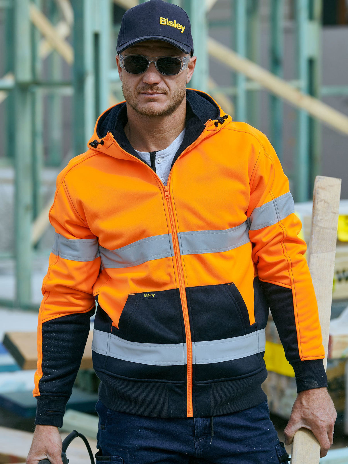 Taped Hi Vis Zip Fleece Hoodie with Sherpa Lining