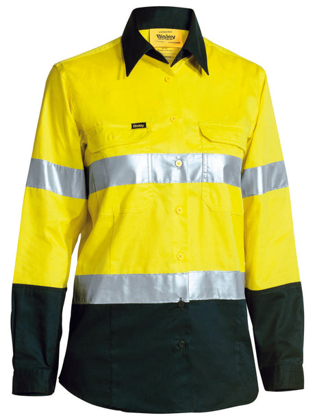 Women's Taped Hi Vis Cool Lightweight Long Gusset Sleeve Drill Shirt