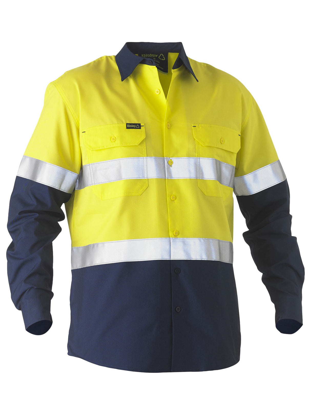 Bisley Recycle Taped Two Tone Hi Vis Drill Shirt