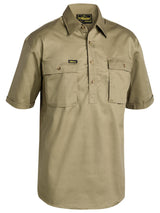 Closed Front Short Sleeve Cotton Drill Shirt