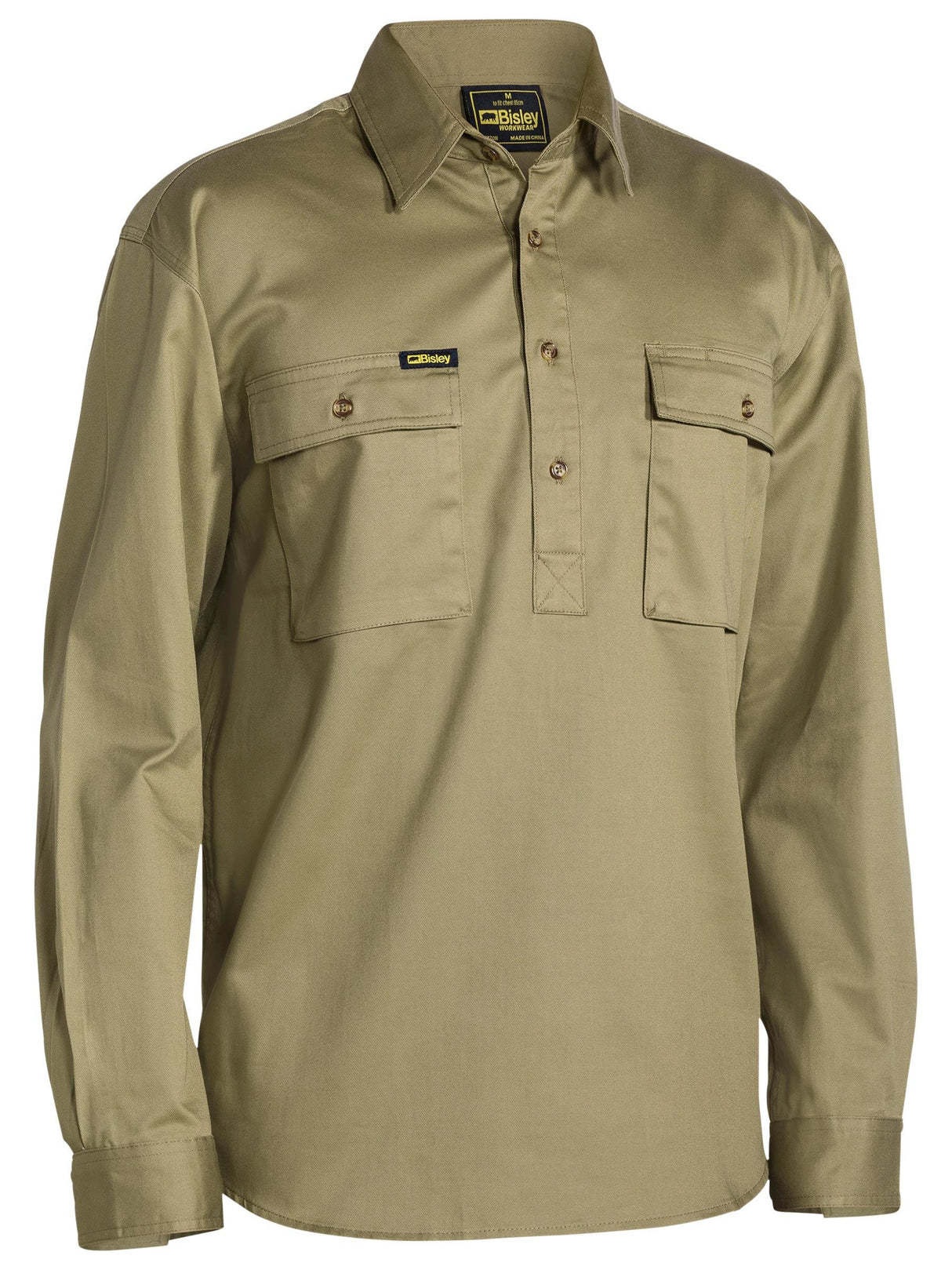 Closed Front Long Sleeve Cotton Drill Shirt