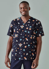 Mens Printed Space Party Scrub Top