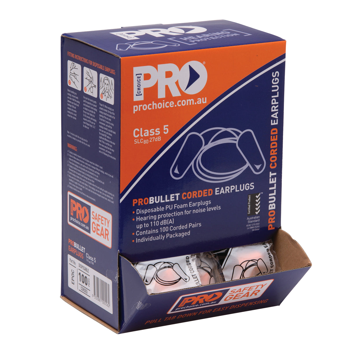 Probullet Disposable Earplugs Corded (100 Pairs)