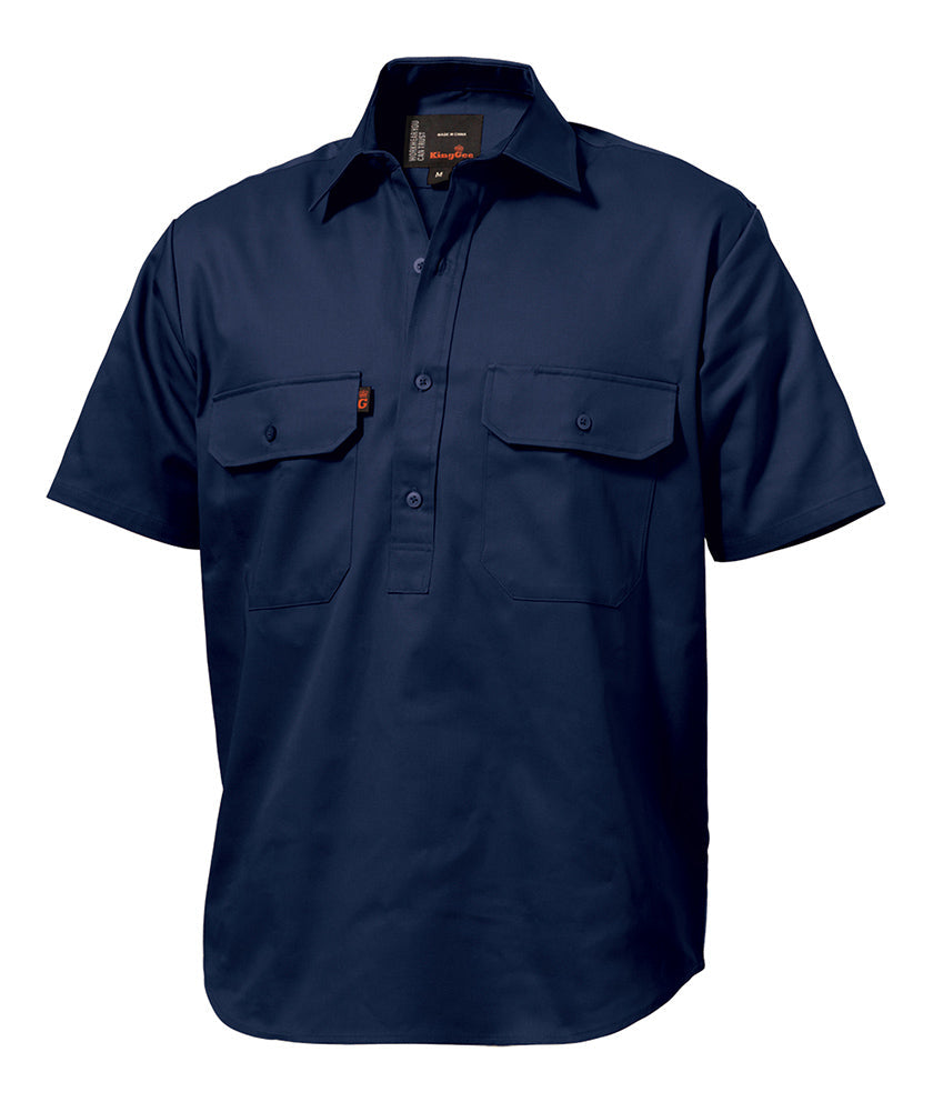 KingGee Mens Closed Front Drill Shirt Short Sleeve