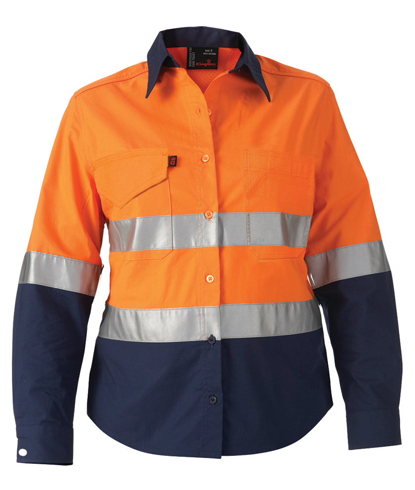 KingGee Workcool2 Womens Hi Vis Ref Spliced Shirt Long Sleeve