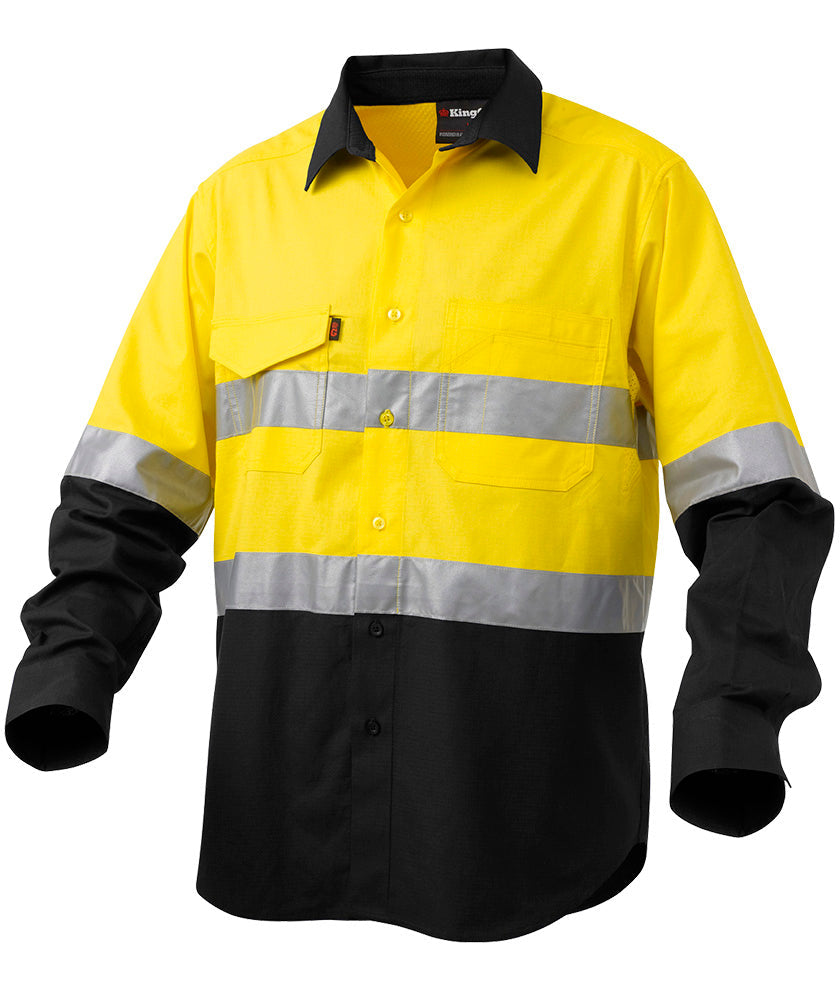 KingGee Mens Workcool2 Hi Vis Reflective Spliced Shirt Long Sleeve