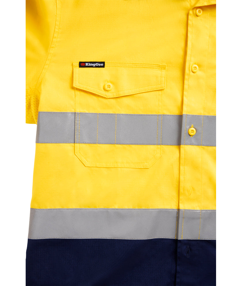 KingGee Mens Workcool2 Hi Vis Reflective Spliced Shirt Long Sleeve