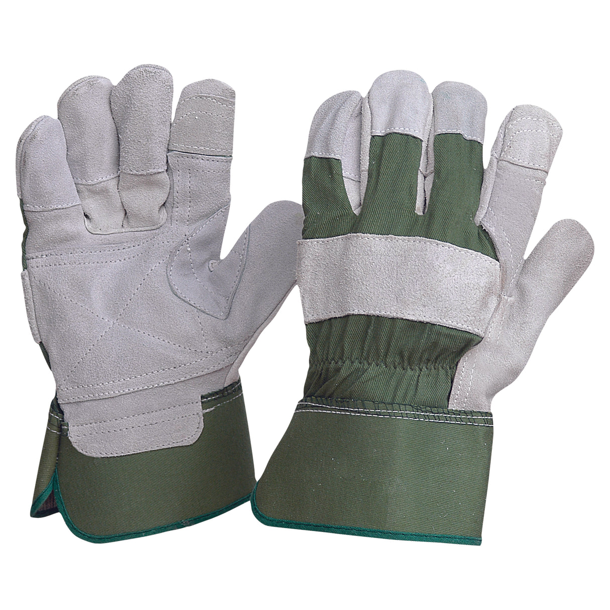 Green Cotton / Leather Gloves