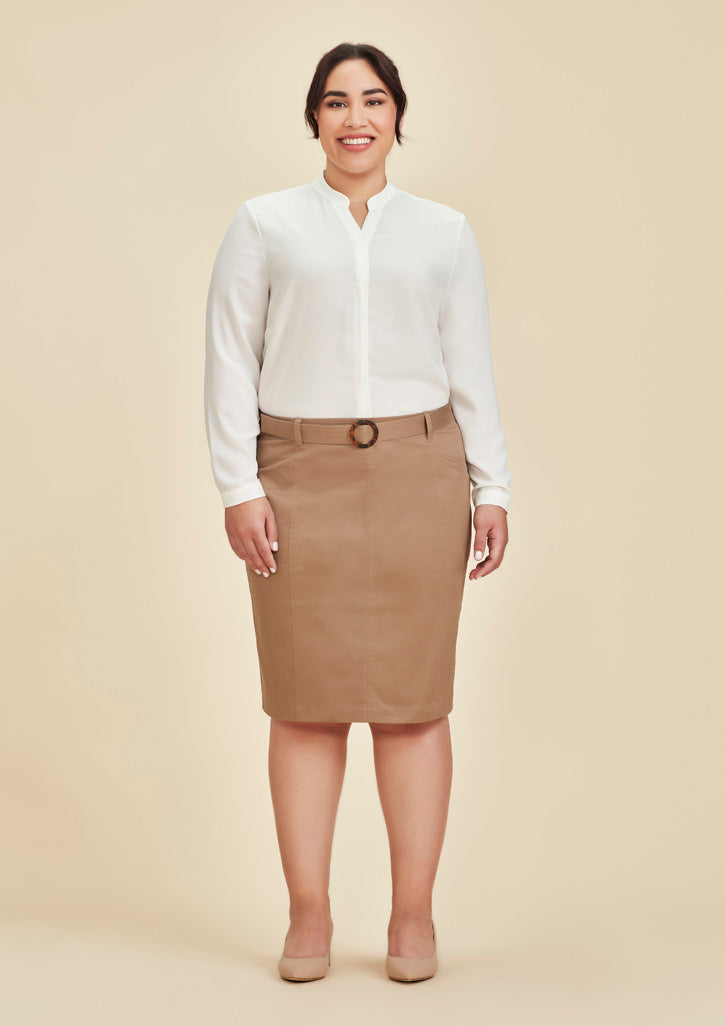 Womens Mid Waist Stretch Chino Skirt