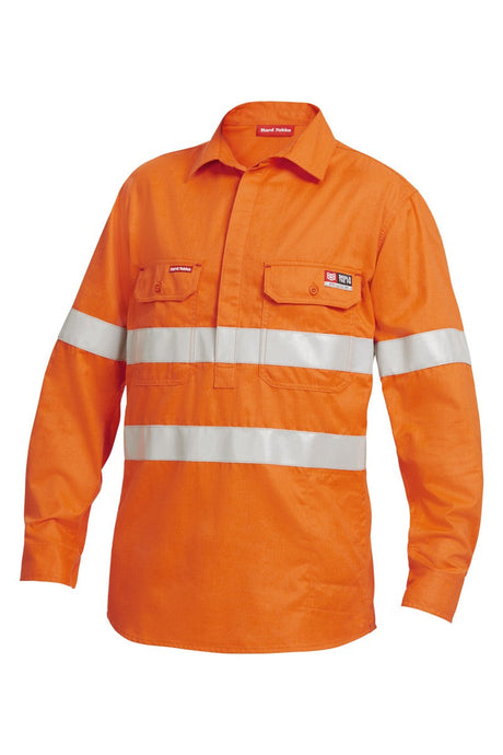 KingGee Shieldtec FR Full Hi-Visibility Closed Front Long Sleeve Shirt With FR Tape