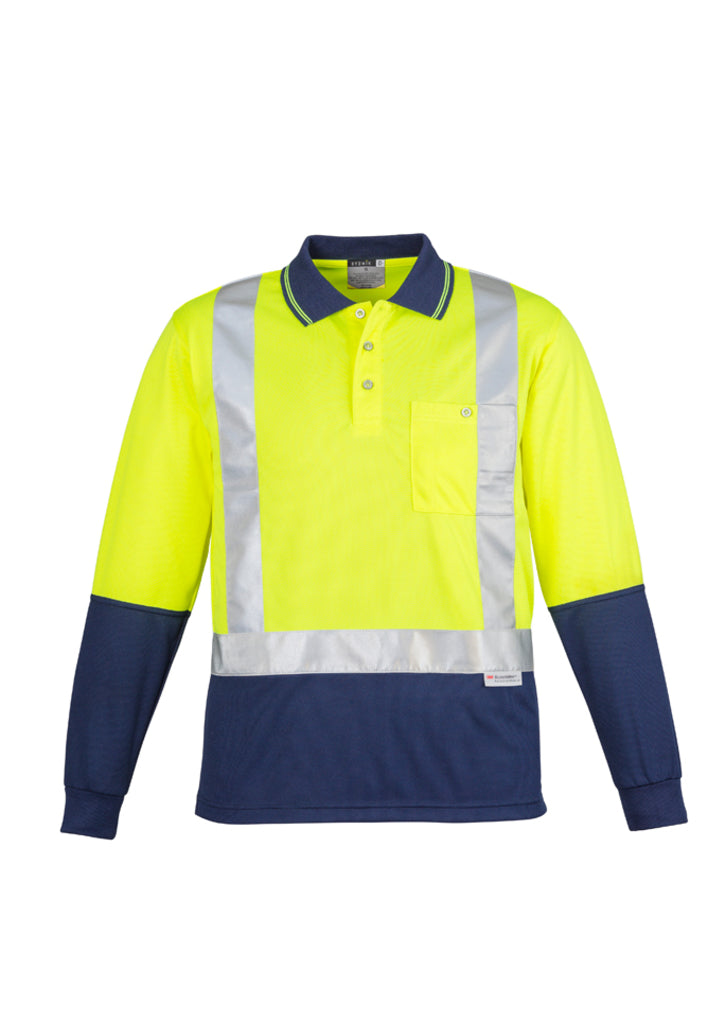 Mens Hi Vis Spliced Long Sleeve Polo - Shoulder Taped