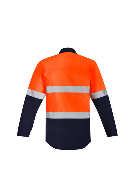 Mens Orange Flame Hi Vis Closed Front Shirt - Hoop Taped